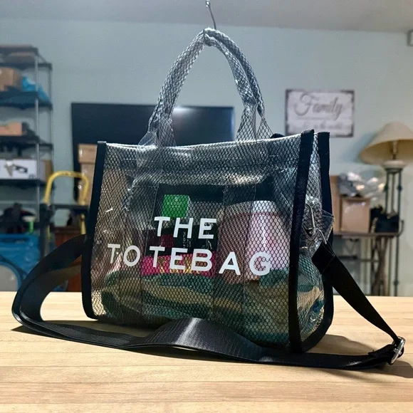 Zenana Clear Shimmer Plastic Stadium Approved Tote Bag Loaded Designer Goodies - Picture 4 of 16